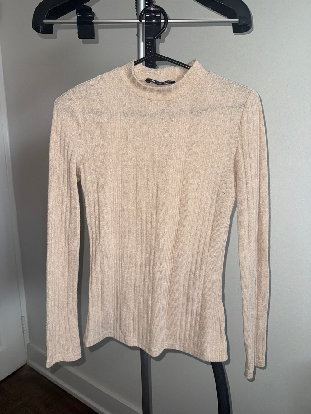 SHEIN Cream Ribbed Long Sleeve Top